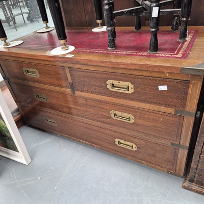 Lot 300 - A small brass mounted campaign type chest of...