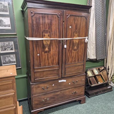 Lot 340 - A Georgian mahogany and inlaid wardrobe...
