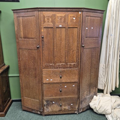 Lot 344 - An Arts and Crafts oak wardrobe H 189 W 159 D...