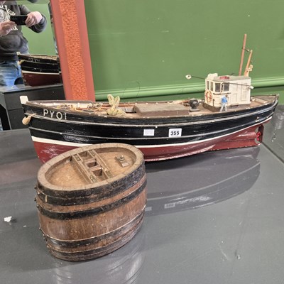 Lot 355 - A scratch-built model boat and coopered small...