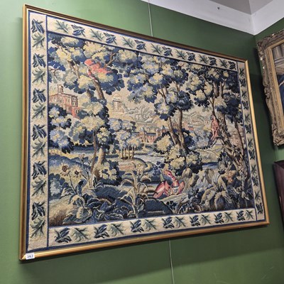 Lot 367 - A large framed tapestry panel. 108 x 144 cm