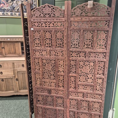 Lot 370 - A vintage hardwood four fold screen 184 × 202cm