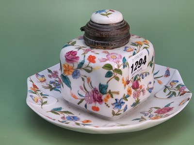 Lot 1294 - A 19th century porcelain desk inkwell with...