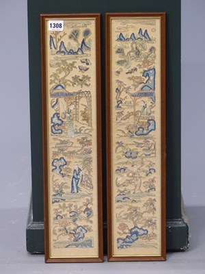 Lot 1308 - Two antique Chinese embroidered silk sleeve...