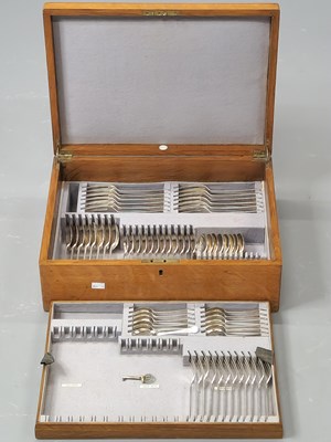 Lot 1261 - An Art Deco hallmarked silver cutlery service...