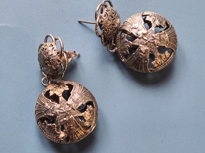 Lot 1151 - A pair of French openwork drop earrings with...