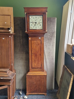 Lot 1359 - An oak long cased 30 hour clock, the painted...