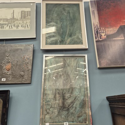 Lot 77 - Two mid-century ink and wash pictures, signed...