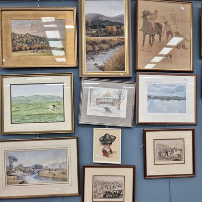 Lot 9 - Three landscape watercolours, an oil on board...