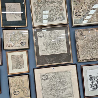 Lot 12 - Nine framed maps including: Warwickshire by...