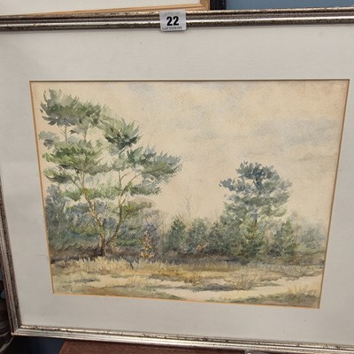 Lot 22 - A watercolour of a woodland scene signed...