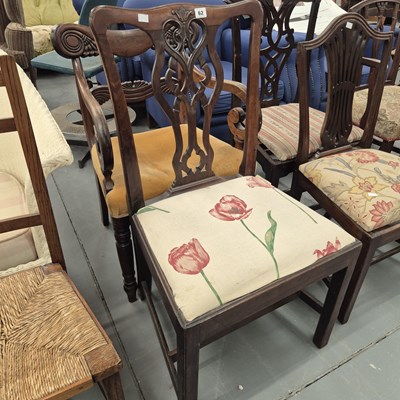 Lot 62 - An antique mahogany splat back chair with drop...