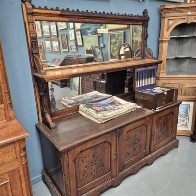 Lot 78 - A Victorian oak mirror back side cabinet in...